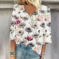 Meichang Womens izlasci vrhovi vintage cvjetni ispis bluza Trendi rukavi vrhovi labavi fit na vrhu majica u obliku vrata