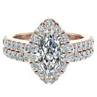 Marquise Cut Halo Diamond Wedding Ring set 1. CT 14K Rose Gold