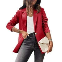 Ženske blistave jakne za jakne jeseni i zimski dugi rukav od poliestera plus veličine čvrstih bluže jakne crveno xl