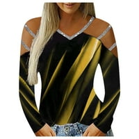 PXIAKGY LINE V-izrez Casual Contrast Pozicioniranje dugih rukava Top žene Štampanje ženske bluze žute + xxl