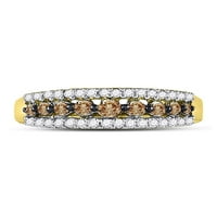 Jewels 10kt Yellow Gold Women okrugli smeđi dijamant trostruki redak prsten CTTW veličine 9