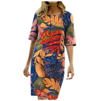 Ljetne haljine za žene cvjetni okrugli izrez A-line Dužina koljena Modna haljina za rukave plave 4xL
