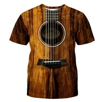 Iopqo Muške košulje muške fasne gitare 3D tiskana majica Cool Ljeto kratkih rukava Tees Thees The Dress Majice za muškarce Brown + XXL