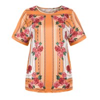 Kakina s plažnim vrhovima za žene Print ED majica s kratkim rukavima bluza za bluzu za bluzu majica narančasta, 3xl