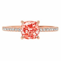 2. CT sjajan rez jastuka simulirani crveni dijamant 14k Rose Gold Solitaire sa Accenting prstenom SZ 4.5