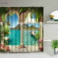 Sunny ocean scenografija Tuš za tuširanje Retro stil biljka cvijeća plaža krajolik kućište kupatilo ukras za kupatilo zaslon sa kukama