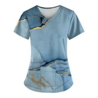 Tking Fashion Women Crubs Plus size Labavi kratki rukav Ispiši vrhove Ljeto V Džep za vrat Radna uniforma Bluze Blue M