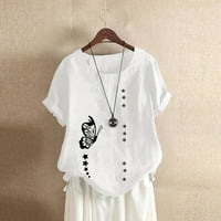 Ženski vrhovi modni casual okrugli vrat kratkih rukava tiskanje vrhova bluza bijela s