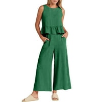Ženska ljetna odjeća za laneni Carp Termp Top Lounge Podudarni setovi i duge hlače TrackSuits sa džepovima