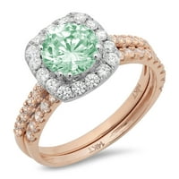 1. CT sjajan okrugli rez simulirani zeleni dijamant 14k Rose bijeli zlatni halo pasijans sa akcentima mladenci set sz 10