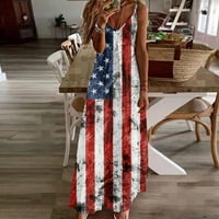 Gaecuw Neovisnosti Smjena haljina Američka zastava odjeću modna remena V izrez bez rukava Slim Beach Dugi haljina Neovisnost dana haljina crvena bijela plava odjeća Četvrta jula Outfits Blue S