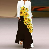 Jesenske haljine za žene Ženski retro stil modnog otisnog s dugih rukava s dugim rukavima dugačka haljina