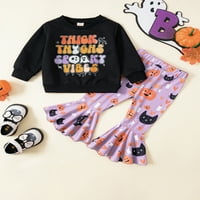 Biayxms Djevojke Halloween hlače setovi s dugim rukavima pisma duhovita dukserica puckena mačka ispis zapaljene hlače