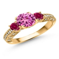 Gem Stone King 18K žuta pozlaćena srebrna ružičasta Pink je stvorio safir crveno stvorio rubin i bijeli moissan zaručni prsten za žene