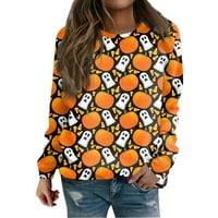 Dukseri za Halloween za žene Ženske žene Modni ženski povremeni modni Halloween Print Dugi rukav O-vrat Pulover TOP bluza Ginger XXL
