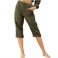 Farstey pamučne platnene hlače za žene ljetne hlače sa solidnim bojama hlače elastične džepove visokih struka vrećice prozračne pantalone