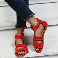 Zuwimk sandale za žene Dressy ljeto, ravne sandale s thong-om sa T-remenom i podesivom kopčom za gležnjeve za žene crvene boje