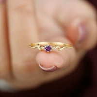 Amethyst Promise Ring s dijamant za žene, prsten od perliznog lišća - AAA ocjena, 14k žuto zlato, SAD 11.00