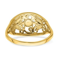 Čvrsta 14K žuta zlatna dva tona dijamantska ovalna filigranska prstena veličine 7