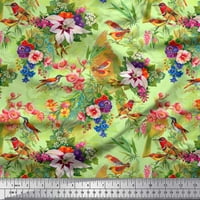 Soimoi Moss Georgette tkanine ptice, lišće i ljiljan cvjetni ispis tkanine sa širokim dvorištem