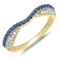 DazzlingRock kolekcija 14k Round Blue Sapphire & White Diamond ženski vjenčani prsten za slaganje, žuto zlato, veličine 4