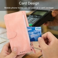 Samimore za iPhone Pro 6,1 Magnetni flip novčanik s karticom utora i kickstand, premium PU kožna futrola sa zglobnim remenom zaštitnom futrolom za žene, ružičasta