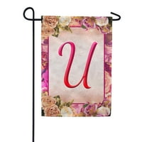 Amerika Zauvijek Proljetni monogram Vrtni zastava Pismo u dvostrano vertikalnoj, dvorište, travnjak, prekrasan cvjetni dizajn, vijenac, ruže i ljetno cvijeće Zastava