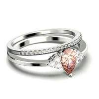 Zasljepljujući minimalistički 1. karatni kruški pristupačni prsten, morganitni i dijamantski moissan zaručni prsten, jedinstveni vjenčani prsten, jedan odgovarajući bend u 10k čvrsto bijelo zlato, poklon za njen, pogled
