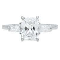 2. CT Sjajni smaragd Clear Simulirani dijamant 18k bijelo zlato Tromjenski prsten s 10