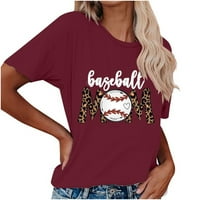 CLLIOS WOMENS Baseball Pismo uzorak majica kratkih rukava Loose Okrugli izrez Smiješni gornji desantni casual tee