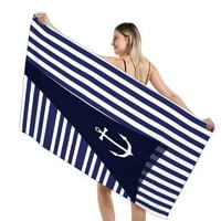 Nautička tematska sidra uzorak ručnika za plažu mikrovlaknog pijeska besplatno prugasto putovanje za odrasle dječji poklon brzi suhi mornarički plavi ručnik