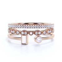 Minimalistički otvoreni prsten 1. Carat Round Cut Diamond Moissanite zaručni prsten, jedinstveni stil prsten u 10K čvrstih ruža zlata, poklon za nju, poklon za djevojku, obećaj prsten, trio set, podudaranje