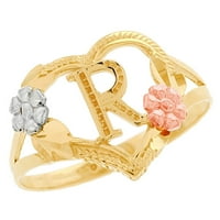 Jackani 14K više-tonski zlatni dijamantni rez cvjetni slovo Početni R Streact Ring