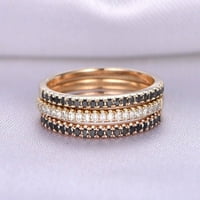 1. Karatni vjenčani prstenovi set crni i bijeli moissitni dijamanti vjenčani prsten čvrstih 10k ruža zlato