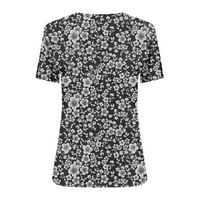 AWDENIO Clearence Ženske košulje za ljetne modne žene okrugli vrat kratki rukav džep za ispis Džepne bagere