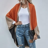 Duks za omota za žene stabilni ženski modni temperament casual patchwork color pleteni kardigan džemper kaput narandžasti s