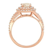 1.3ct okrugli rezani šampanjac simulirani dijamant 14K ružičasto zlato Angažovanje halo prstena veličine 8