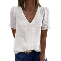 Plus size, ženska ležerna čvrsta kratka rukava V-izrez Majica za blubu za bluzu na vrhu labave casual bluza za bluzu bijeli