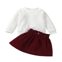 Nokiwiqis Toddler Djevojke Jesenski odjevni setovi bijeli vrhovi dugih rukava + čvrsta boja A-line suknja