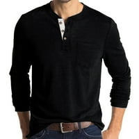 Muška modna ležerna prednja plaket Basic dugih rukava Henley T-majice Loose Comfy Solid Boja košulja pulover vrhove sa džepom