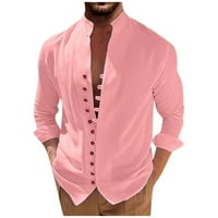 Modne marke Muške košulje Dugih rukava Baš efikasan čvrsti pulover Henley opuštena fit majica Novi dolasci Poklon Pink m