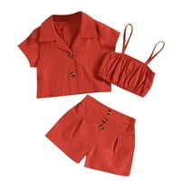 Djevojke Outfits Odjeća za djecu Dječja proljetna ljetna čvrsta pamučna majica kratkih rukava kratke hlače bez rukava 3- godine odjeću