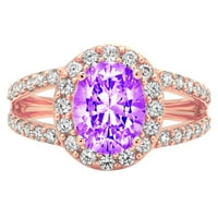 2. CT sjajan ovalni rez prozirni simulirani dijamant 18k ružičasto zlato halo pasijans sa accentima prsten sz 9.5