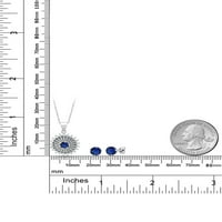 Gem Stone King 2. CT okrugli plavi stvorio Sapphire Sterling srebrni privjesak i minđuše set nakita