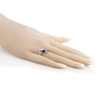 Gem Stone King Sterling Silver Blue Created Sapphire Dvostruki srčani prsten za žene postavljeno sa Moissine