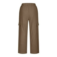 Ženske ljetne povremene pamučne hlače elastične visoke struk labave kaprisu hlače sa džepovima Trendi