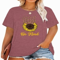ANBECH BY Suncokret plus veličine Majice za žene Grafički suncokret sa pčelima Print prevelici kratkih rukava s okruglim vratom