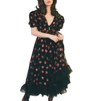 NSENDM matičnice midi haljina za žene jagoda seksajmbroidery mrežica okrugla vrata tunika tunika haljina haljina Ženska haljina crna xx-velika