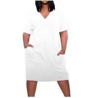 Haljina AoKSee Plus Veličina za žene V izrez Ljeto Ležerne prilike Pocket džepni kratki rukav sa džepovima, bijela