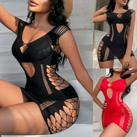 Seksi Ženska Bodycon mini haljina Fishnet Pogledajte preko bodydoll noćnog odjeća ClupEwear crno
